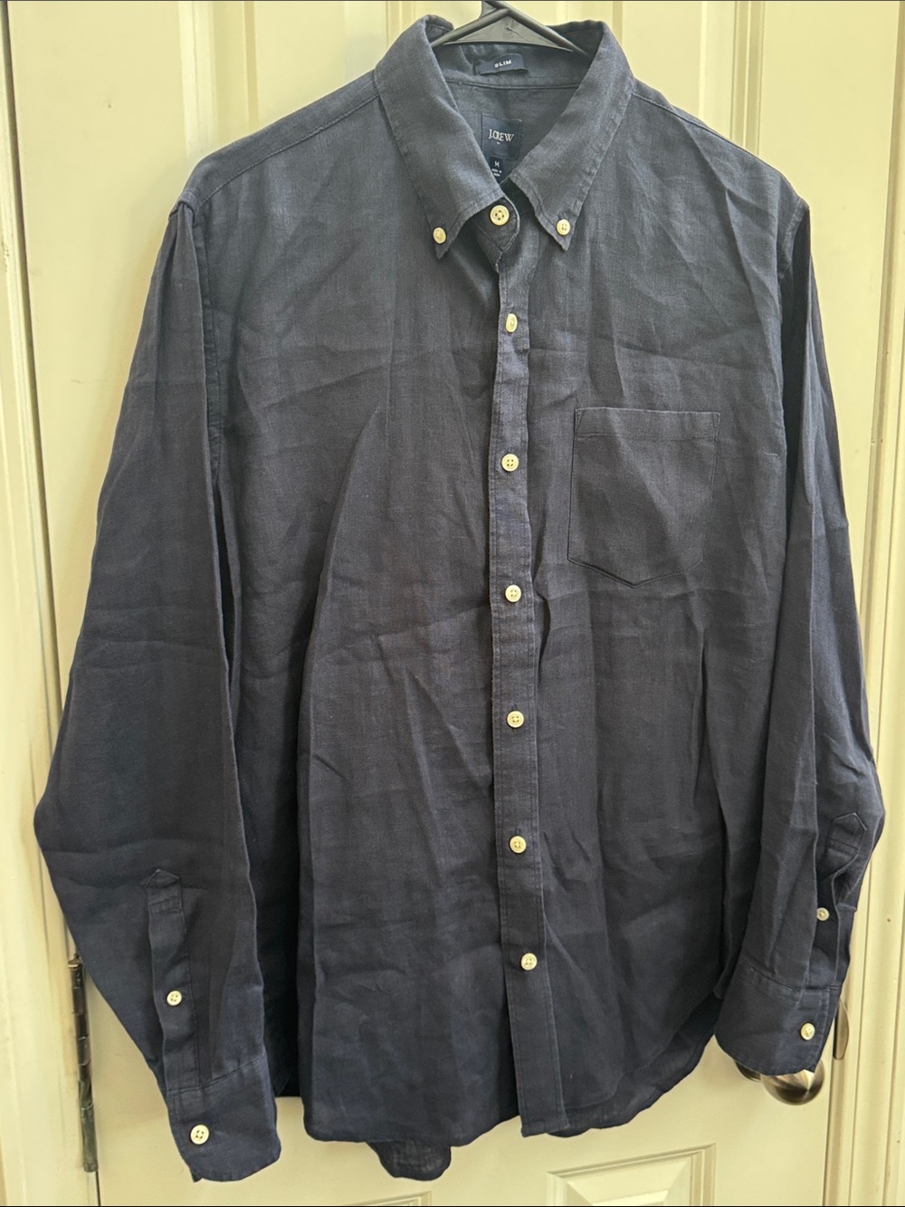 J. Crew Men's Dark Navy Linen Blend Button-Down Shirt